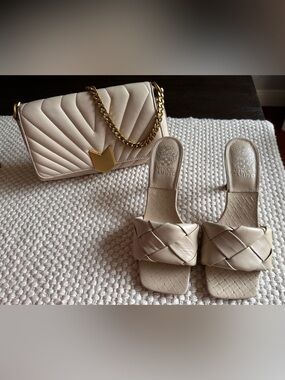 Vince Camuto Cream Woven Leather Heels